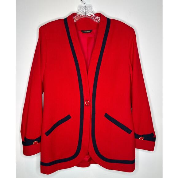 Vintage 1980s Red Navy Trim Power Suit Blazer Pencil Skirt Set Made in USA XS-S - Picture 4 of 15